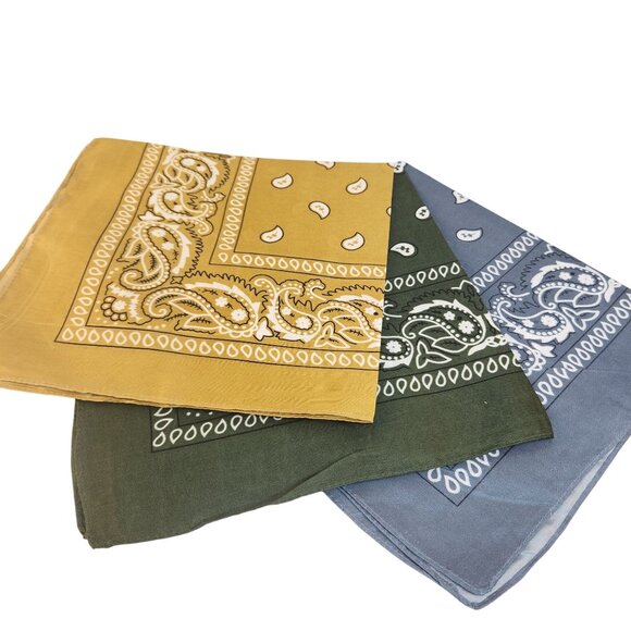 Tan Green Gray Colorful Bandanas 21x21 Inch Square Western Style - Picture 1 of 5